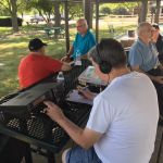 In the picnic shelter