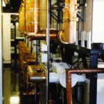 Rear view of the same power amplifiers, with wave guides feeding combiners