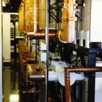 Rear view of the same power amplifiers, with wave guides feeding combiners